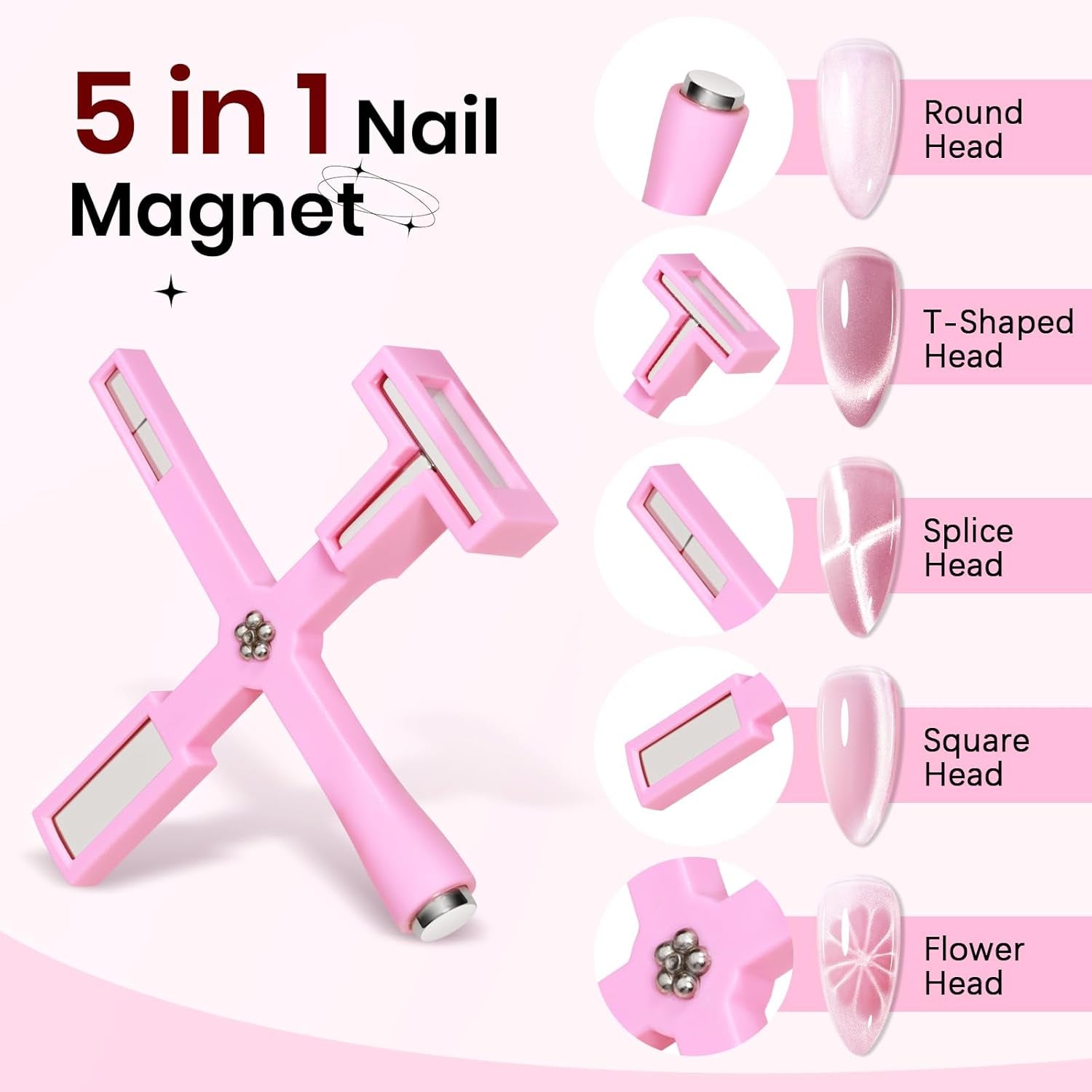 SUPWEE 5 i 1 Neglemagnetværktøj, Pink Cat Eye Magnet Für Nägel Multifunktions Magnetstift DIY Magic 3D Magnet Stick Pen Sæt Nail Art Magnet Stick Für Nail Art Diy-Zubehör