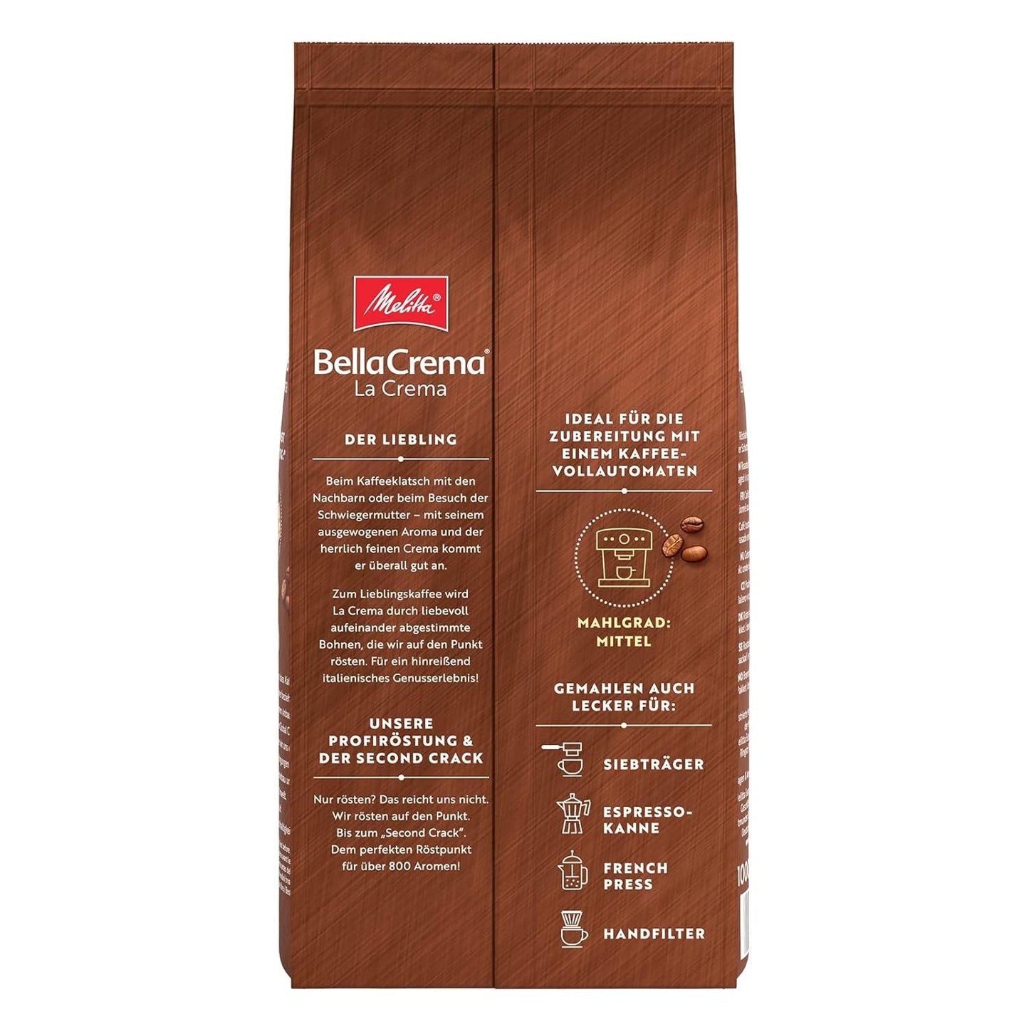 Melitta BellaCrema La Crema kaffebønner 1 kg og BellaCrema Decaffeinato koffeinfri kaffebønner 1 kg