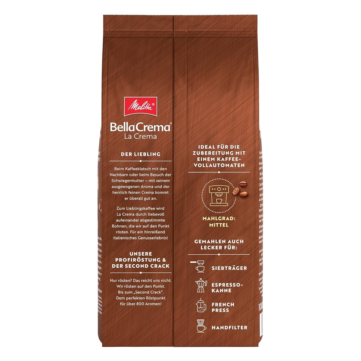 Melitta BellaCrema La Crema kaffebønner 1 kg og BellaCrema Decaffeinato koffeinfri kaffebønner 1 kg