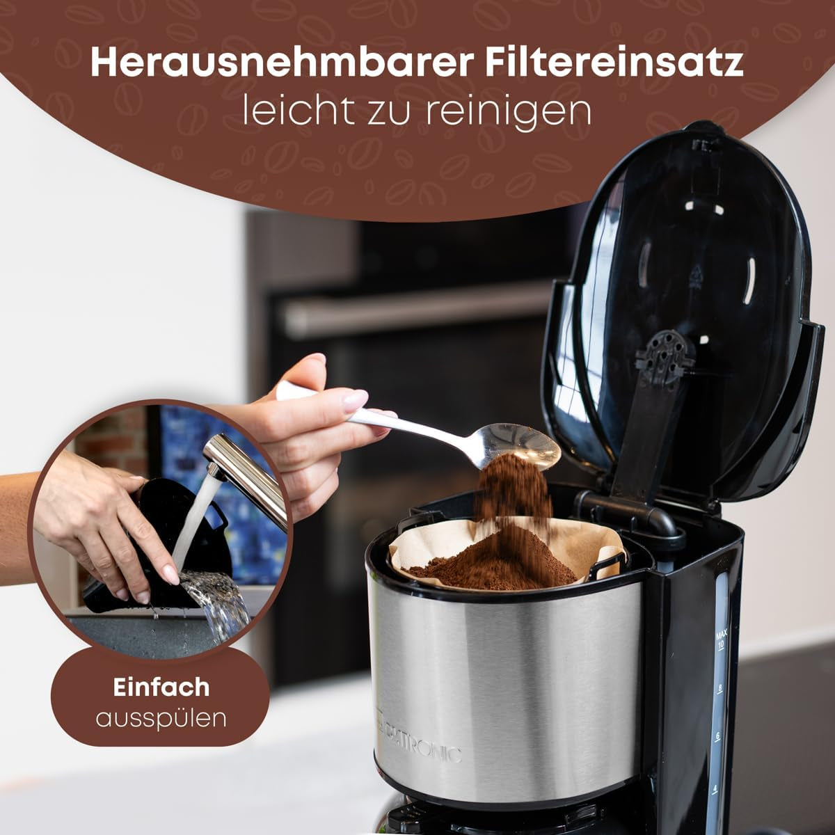 Clatronic® kaffemaskine med termokande til 8–10 kopper kaffe (ca. 1,2 l) | Kaffemaskine med filter i rustfrit stål | Dobbeltvæg termokande | Intet temperaturtab | Kaffemaskine 800 W | KA 3805