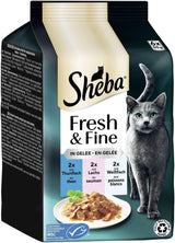 Sheba Portion Pouches Vådfoder til katte, Multipack Fresh & Fine i gelé med MSC tun og laks, 6x6x50g - Sunde måltider til katte med gelé