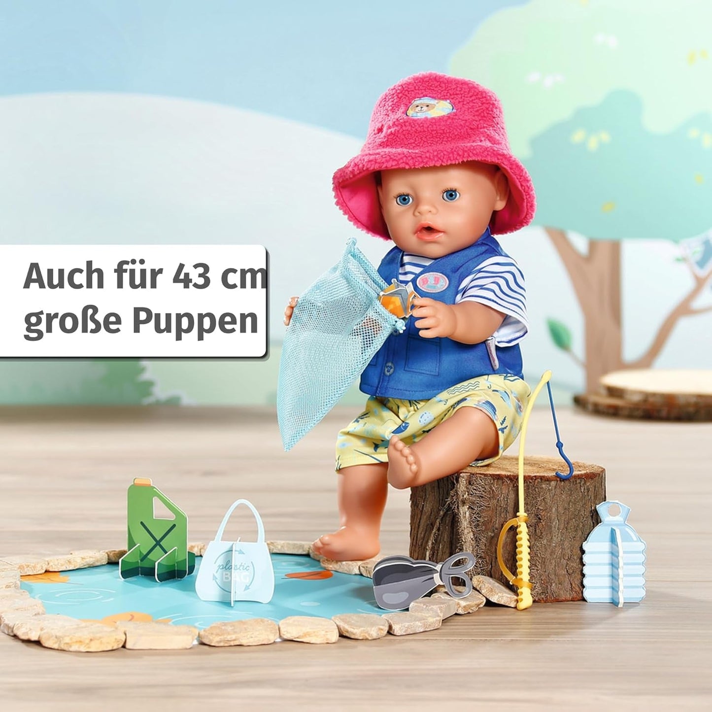 Baby født bamse lystfisker kostume med fiskestang til 43 cm dukker og bamse, 835982 Zapf Creation