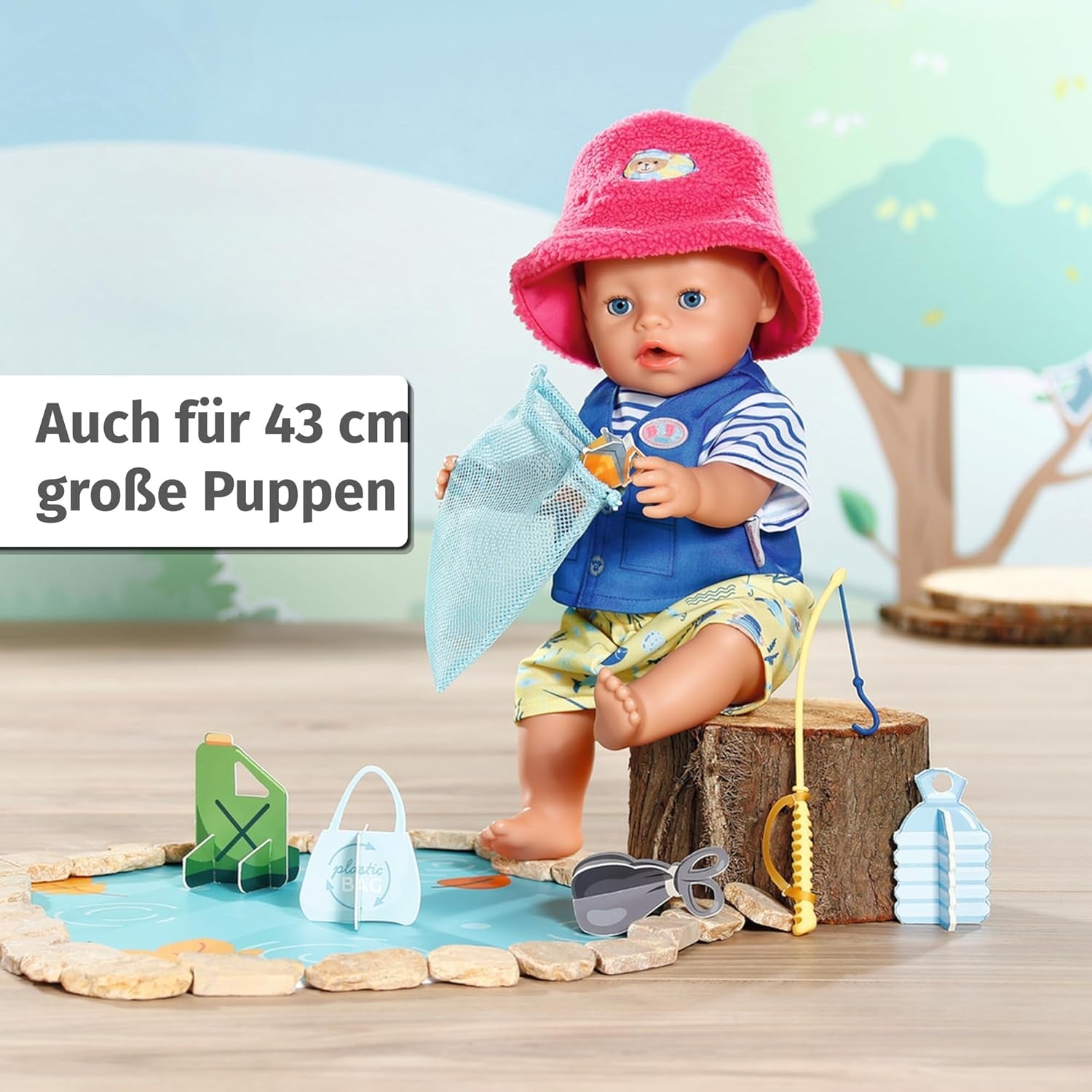 Baby født bamse lystfisker kostume med fiskestang til 43 cm dukker og bamse, 835982 Zapf Creation