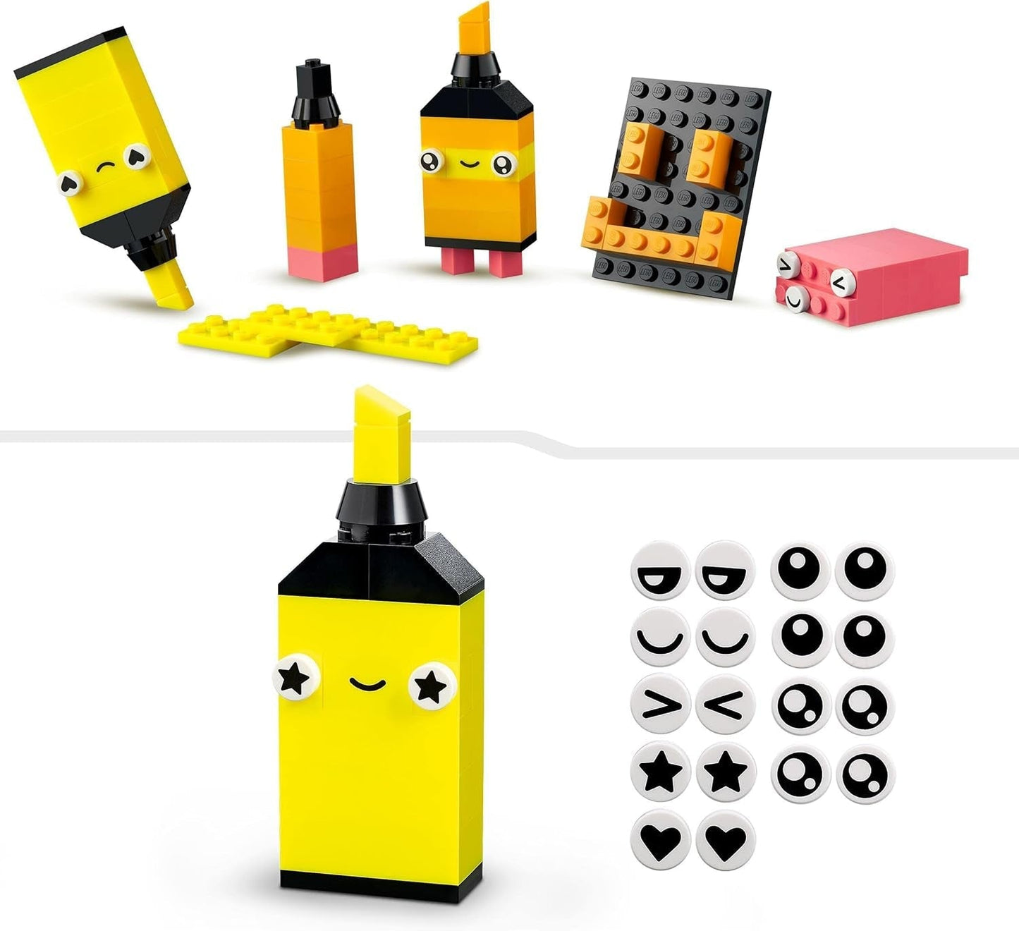 LEGO 11027 Classic Neon Creative Byggesæt, Brick Box Set, Byggelegetøj med modeller: bil, ananas, alien, rulleskøjter, figurer og mere, til børn fra 5 år og opefter Byggesæt Besuche den LEGO-Store