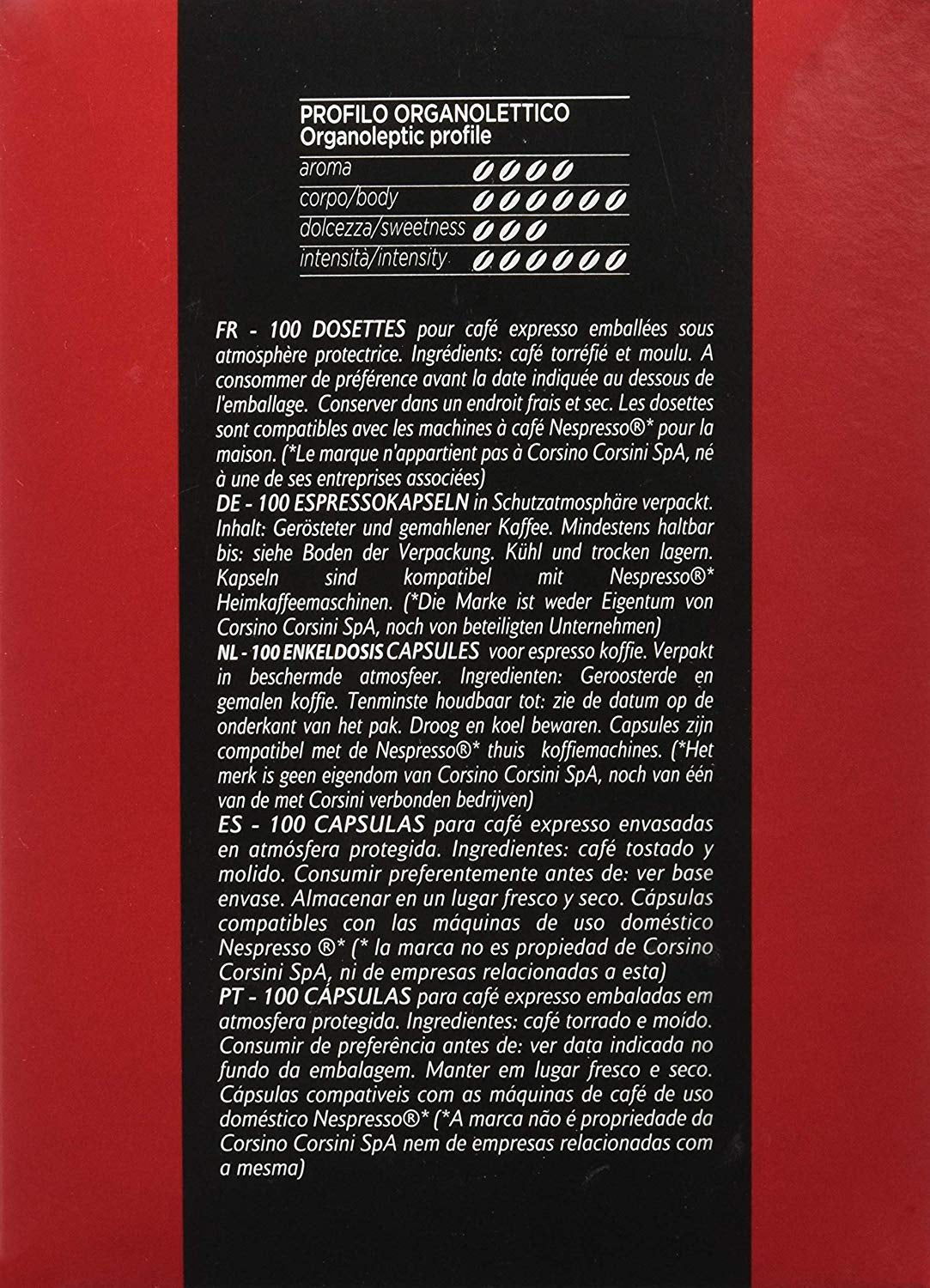 Caffè Corsini - Classico Italiano, Miscela Di Caffè In Nespresso-kompatible kapsler, Gusto Forte E Deciso - Confezione Da 100 kapsler