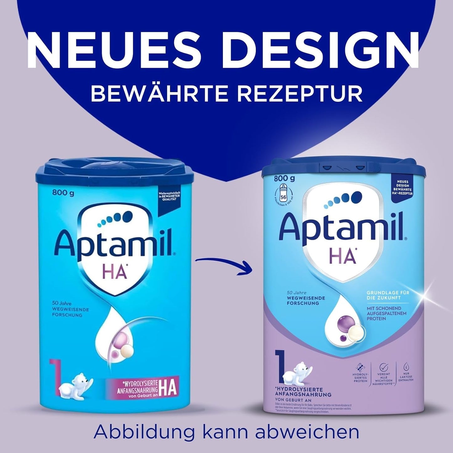 Aptamil HA 1 - Modermælkserstatning fra fødslen, med DHA, laktosefri, palmeoliefri, babymad, mælkepulver, 1 x 800 g