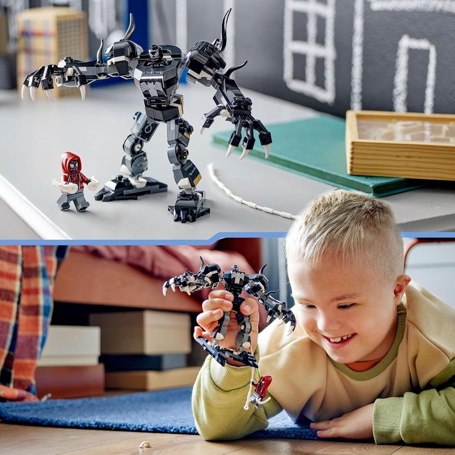 LEGO Marvel Venom Mech vs. Miles Morales bevægelige actionfigurer til børn Spider-Man Sæt med Superhelte Duel Minifigurer Legetøjsgave til drenge og piger 6 år 76276 Byggesæt Besuche den LEGO-Store