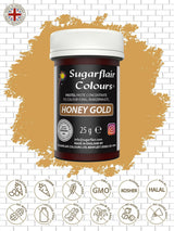 Sugarflair pasta madfarve, pastelfarve Honey Gold, pasta madfarve til fondant og marcipan, Spectral koncentrerede farver - 25 g