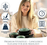 24-delt keramisk stentøjsstel til 6, Ibiza-design, TESTVINDER. Et lækkert middelhavsservicesæt med skåle og tallerkener. Pure Living servicesæt, salviegrøn.
