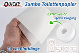 Quicky Jumbo 2-lags toiletpapir, 25 cm Ø, lys hvid, præget med fine prikker, 6 ruller - absorberende og rivefast for maksimal hygiejne, ideel til offentlige institutioner og industri