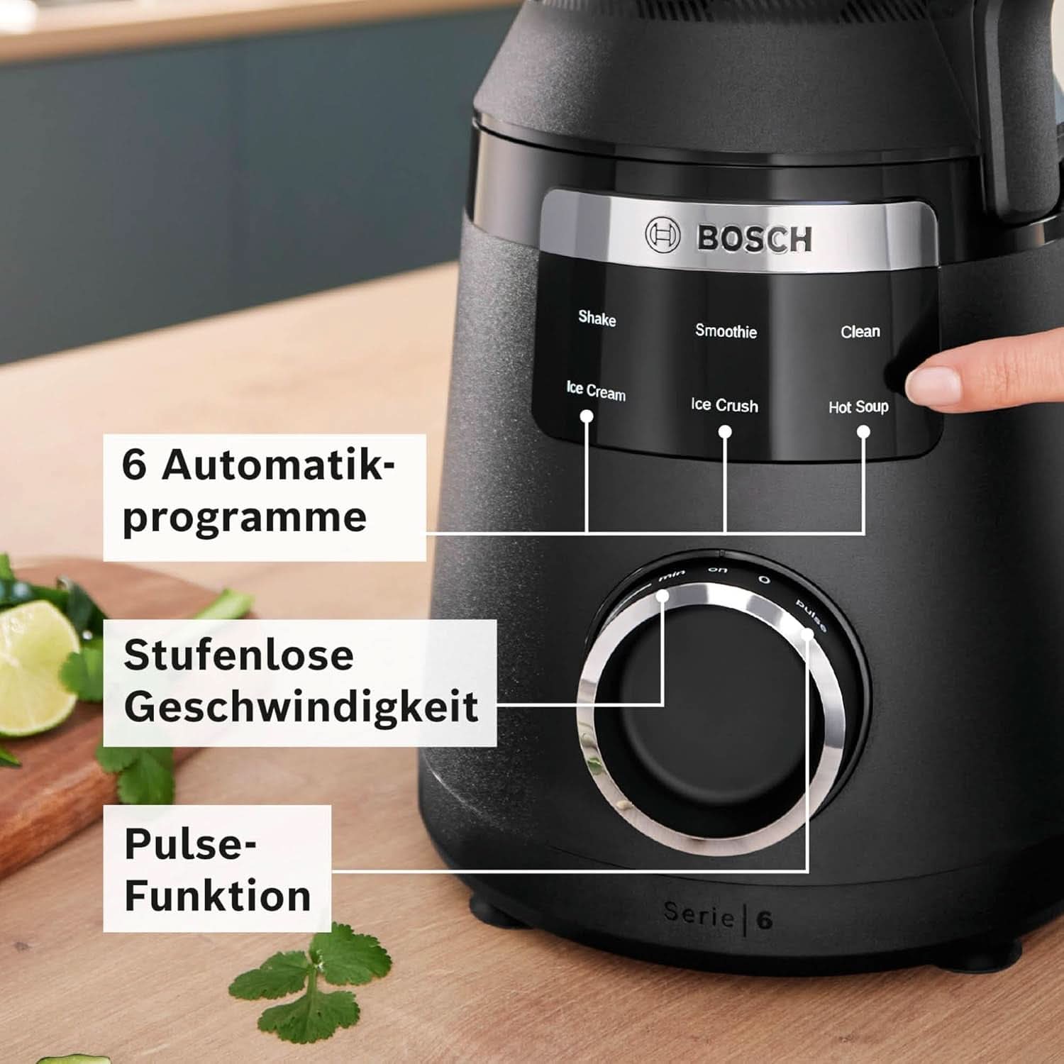 Highspeed-Standmixer Vitapower Serie 6 MMBD665B1, 45.000 U/Min, 6 Programmer Inkl Heiße Suppe & Reinigung, 2 L Mixbehälter, Stopfer, Spülmaschinenfeste Teile, Made in Europe, 1800W, Schwarz Kitchen Naty Shop