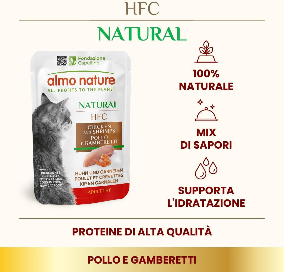 almo nature HFC Natural - Vådfoder til katte - med kylling - Menneskelig kvalitet, Glutenfri, Monoprotein - 55g, pakke med 6