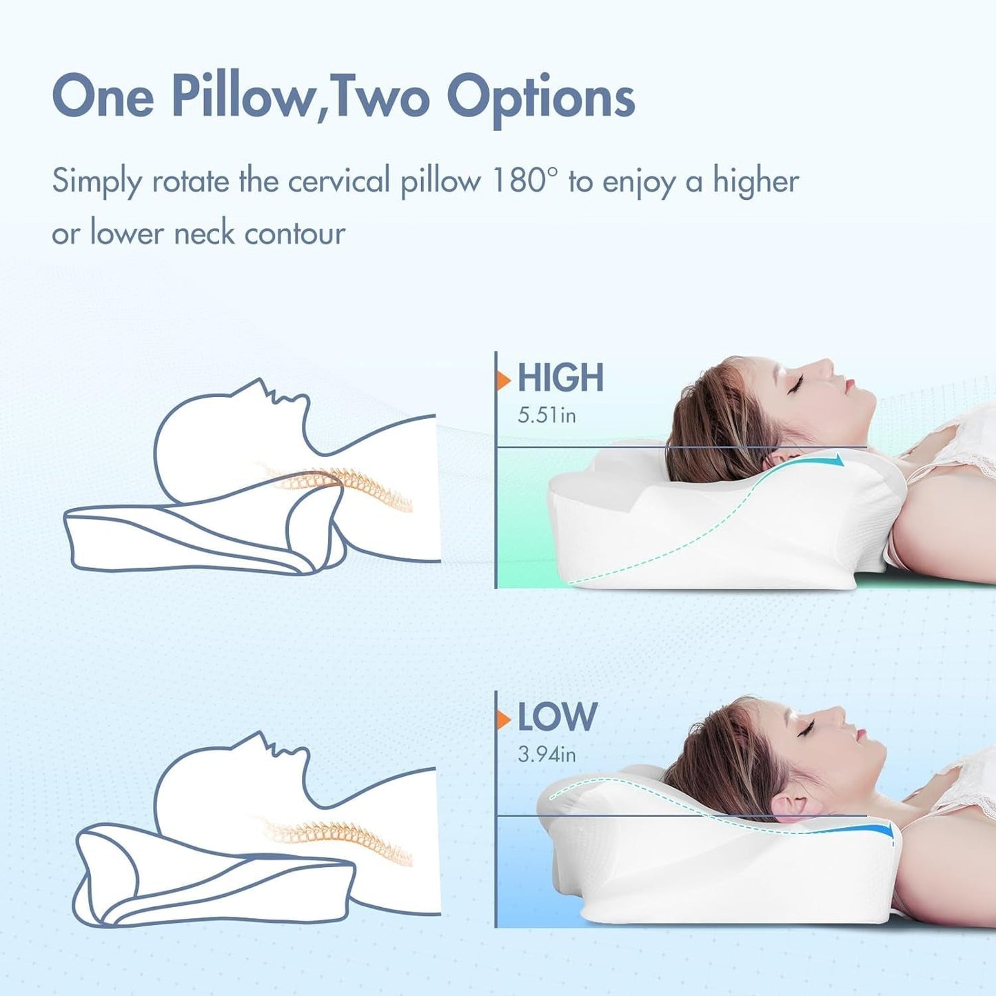 Elegear Memory Foam Pude med kølepudebetræk Nakkesmertepude Sidesovepude Ergonomisk pude Ortopædisk pude til Sidesove Ryg Abdominal 63X 10/14 X36Cm Cervikale ortopædiske puder Naty Shop