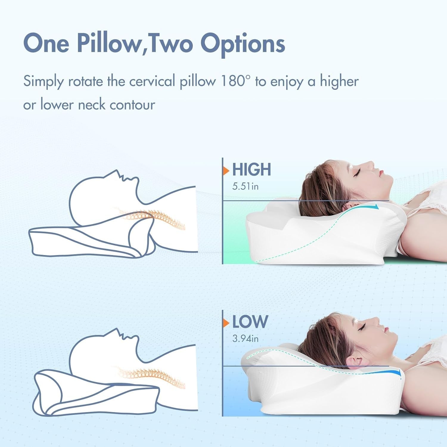 Elegear Memory Foam Pude med kølepudebetræk Nakkesmertepude Sidesovepude Ergonomisk pude Ortopædisk pude til Sidesove Ryg Abdominal 63X 10/14 X36Cm Cervikale ortopædiske puder Naty Shop