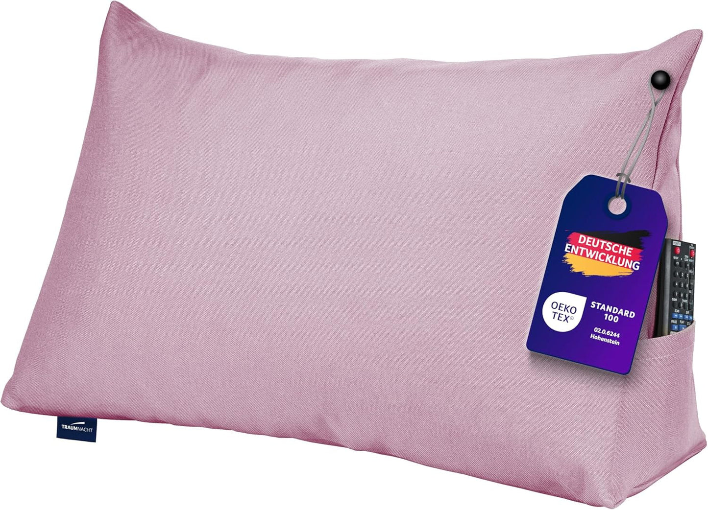 Læsepude Traumnacht Cosy Rygpude, 70 x 40 cm mørkegrå, aftageligt og vaskbart betræk af 100% polyester, praktisk sidelomme, Øko-Tex certificeret, produceret efter tyske kvalitetsstandarder
