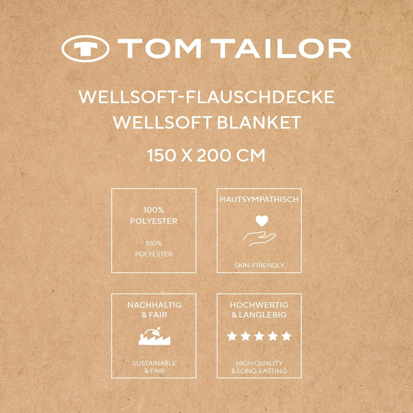 TOM TAILOR Wellsoft Tæppe, 150X200 Cm, 100% Polyester/ Wellsoft, broderet med logo, WELLSOFT BLANKET Orange (Warm Coral) Tæpper og dyner Naty Shop