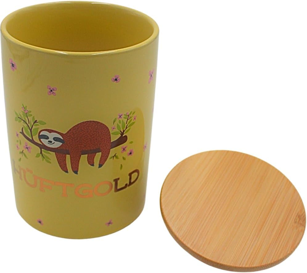 Dekohelden24 Elegant keramisk opbevaringsboks/kaffe/frisk mad/kiks Hüftgold. Motiv: leneș. Mål: H/Ø 15,6 x 11 cm. Naty Shop madopbevaringskasser