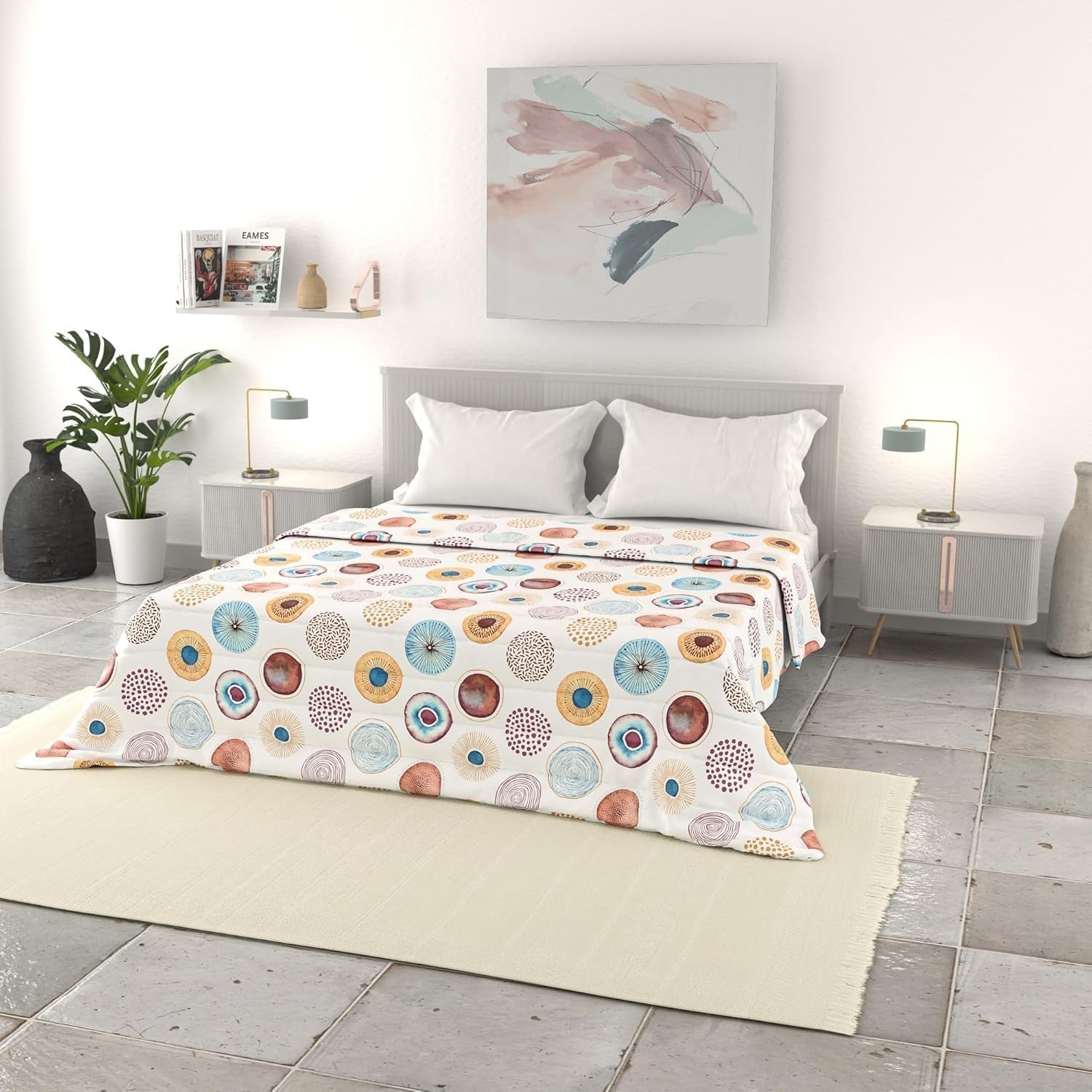 Italiensk sengetøj basic sommerdyne, trykt mikrofiber, 250X240Cm, cirkel Dyner og dyner Naty Shop Circle 250X240Cm