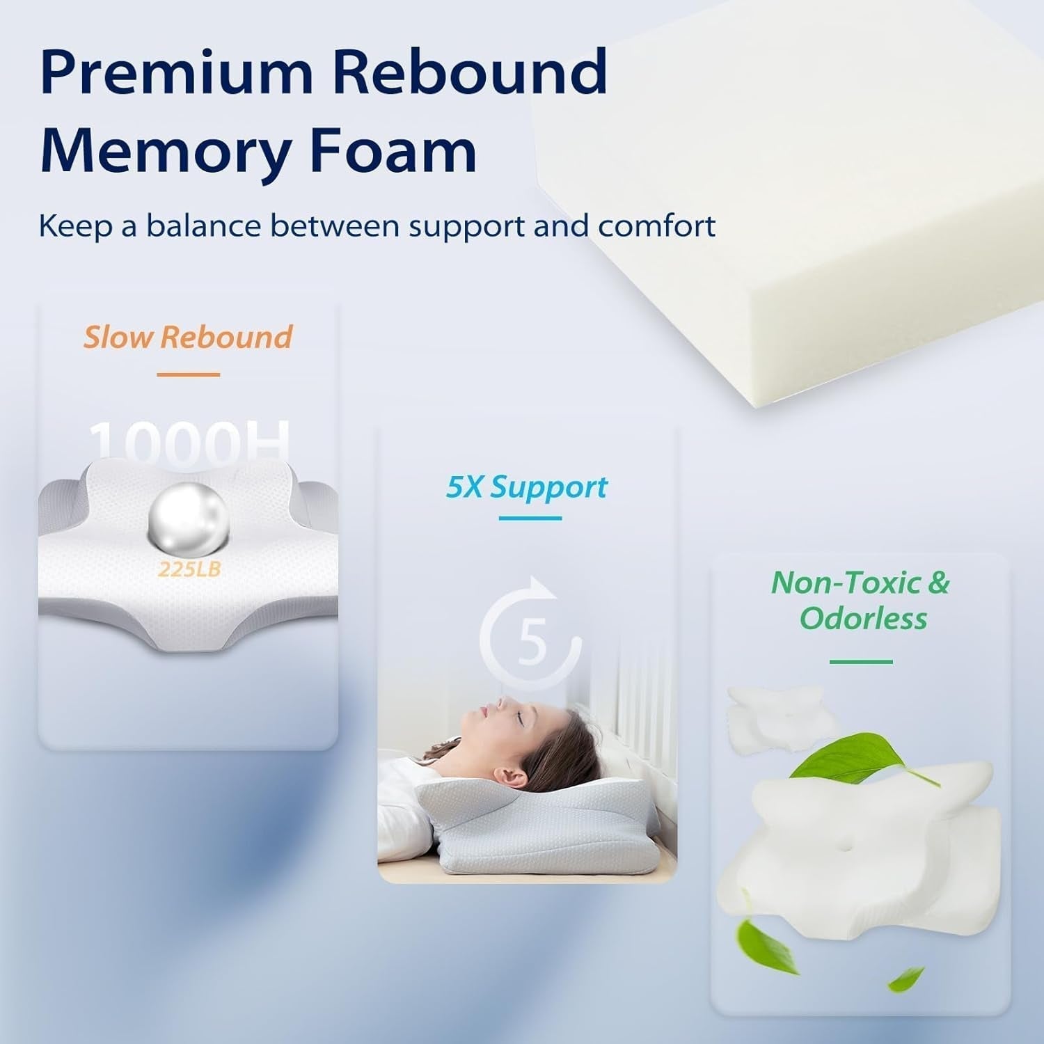 HOMCA Nakkepudepude, Memory Foam Ergonomisk pude 3D-kølepudebetræk til liggende, side- eller liggende stilling, 62 X 41 X 9,5/12,5 cm Cervikale ortopædiske puder Naty Shop