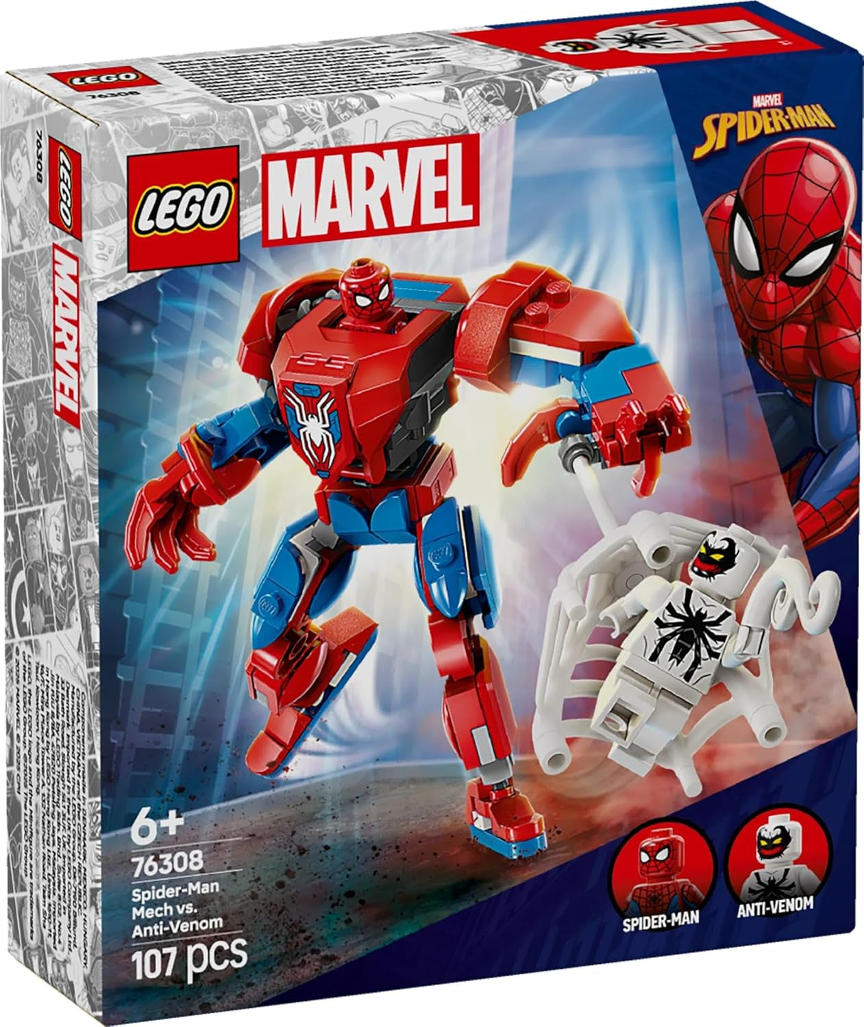 LEGO Marvel Spider-Man Mech vs. Anti-Venom - Superheltelegetøj med 2 minifigurer - Actionfigur med bevægelige arme, ben og fingre - Gave til drenge og piger i alderen 6+ 76308 Besuche den LEGO-Store byggesæt