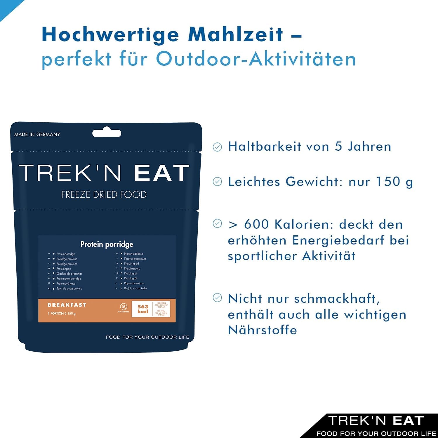 Trek'n Eat Proteingrød – Højproteinmorgenmad til friluftslivet | Frysetørret bord til camping, vandreture og ekspeditioner | Fyldende, hurtig at forberede, ideel til rejser
