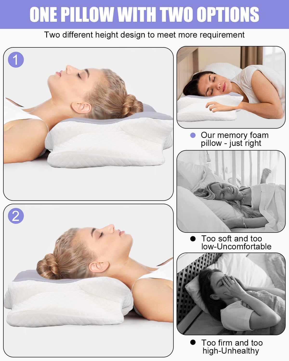 Nakkepude, Sidestøttepude, Memory Foam Pude, Ortopædisk Pude, Ergonomisk Nakkestøttepude til optimal støtte Ryg- og mavesidestøttepude (62 X 41 X 13CM) Cervikal ortopædiske puder Naty Shop