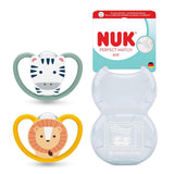 NUK Perfect Match luftsutter til babyer | 6-18 måneder | Ortodontiske sutter, der fremmer luftcirkulationen og forhindrer udslæt forårsaget af spyt | 95 % accept af babyer** | Zebra/Leo | Pakke med 2