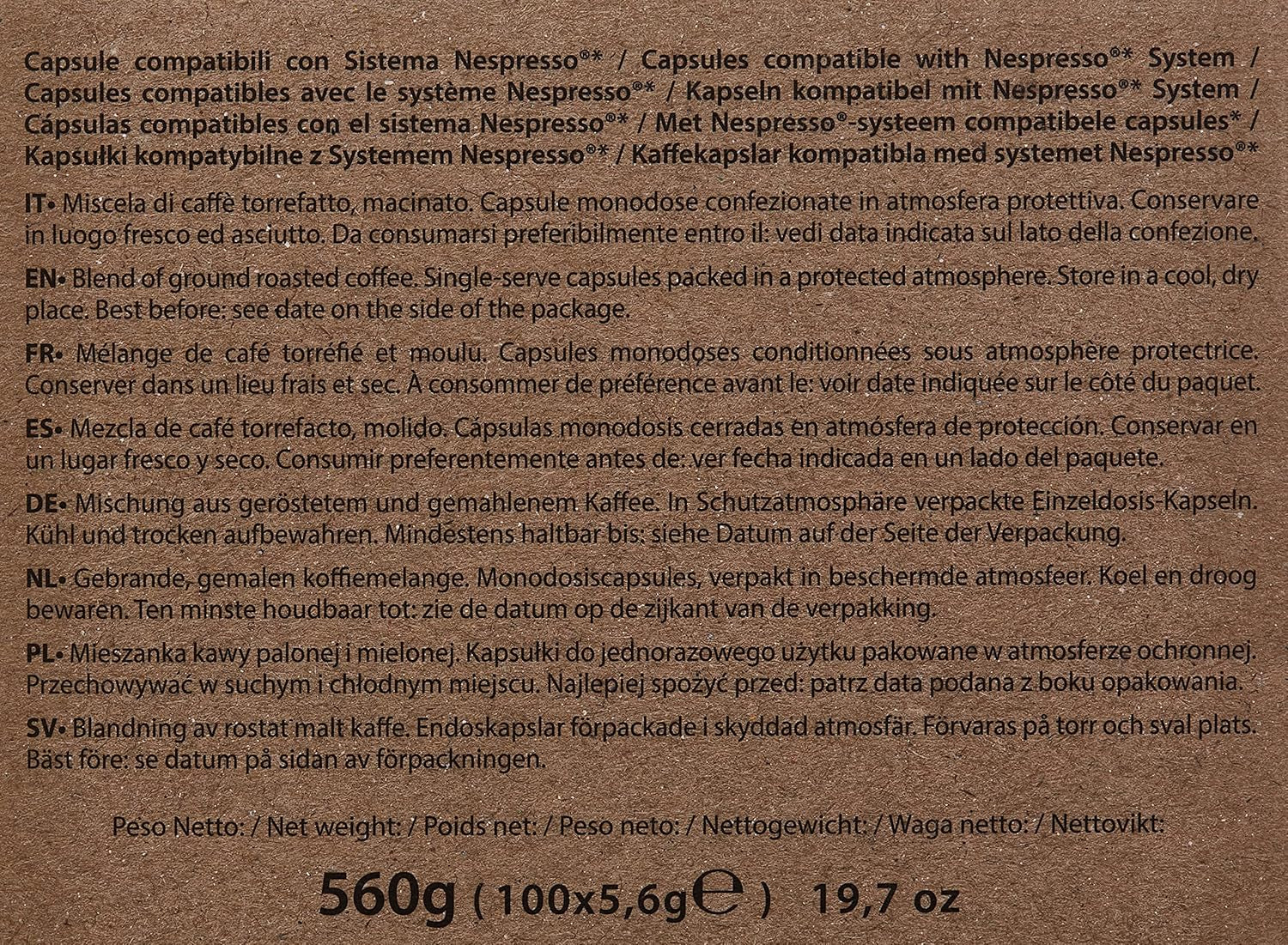 Decaffeinato kaffekapsler Nespresso-kompatible 5,6 g x 100 kapsler