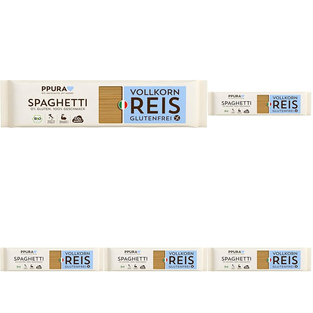 PPURA Spaghetti med økologisk glutenfri hel ris 400g - Italiensk naturlig pasta med økologisk hel ris - Glutenfri, uden sukker eller tilsætningsstoffer, traditionelt tilberedt