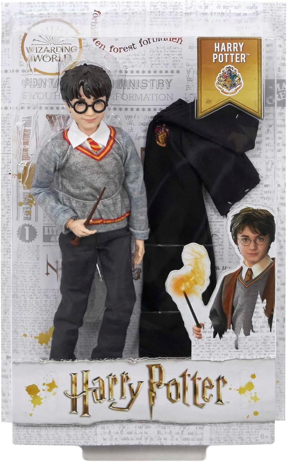 Mattel Harry Potter - samlerdukke (ca. 26 cm) med Hogwarts-uniform, Gryffindor-kappe og tryllestav, legetøj fra 6 år FYM50 Actionfigurer Naty Shop