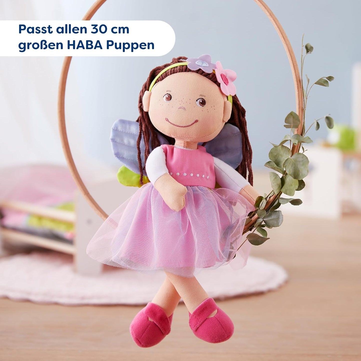 HABA Fairy Magic Dukketøj - 2-delt sæt til 18 måneder og opefter dukker (30 cm) - Tylkjole med vinger, blomsterhårbånd inkluderet - 1306243001