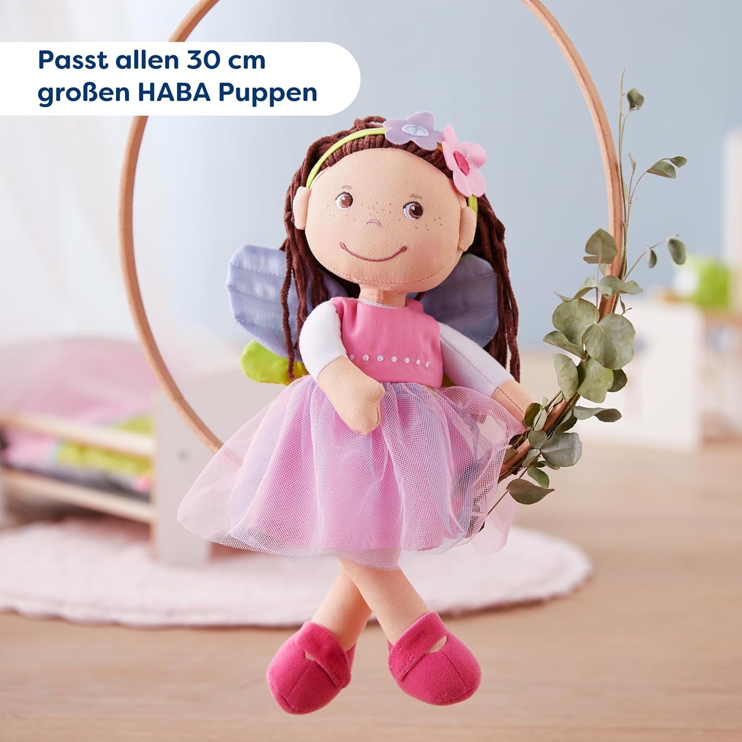 HABA Fairy Magic Dukketøj - 2-delt sæt til 18 måneder og opefter dukker (30 cm) - Tylkjole med vinger, blomsterhårbånd inkluderet - 1306243001