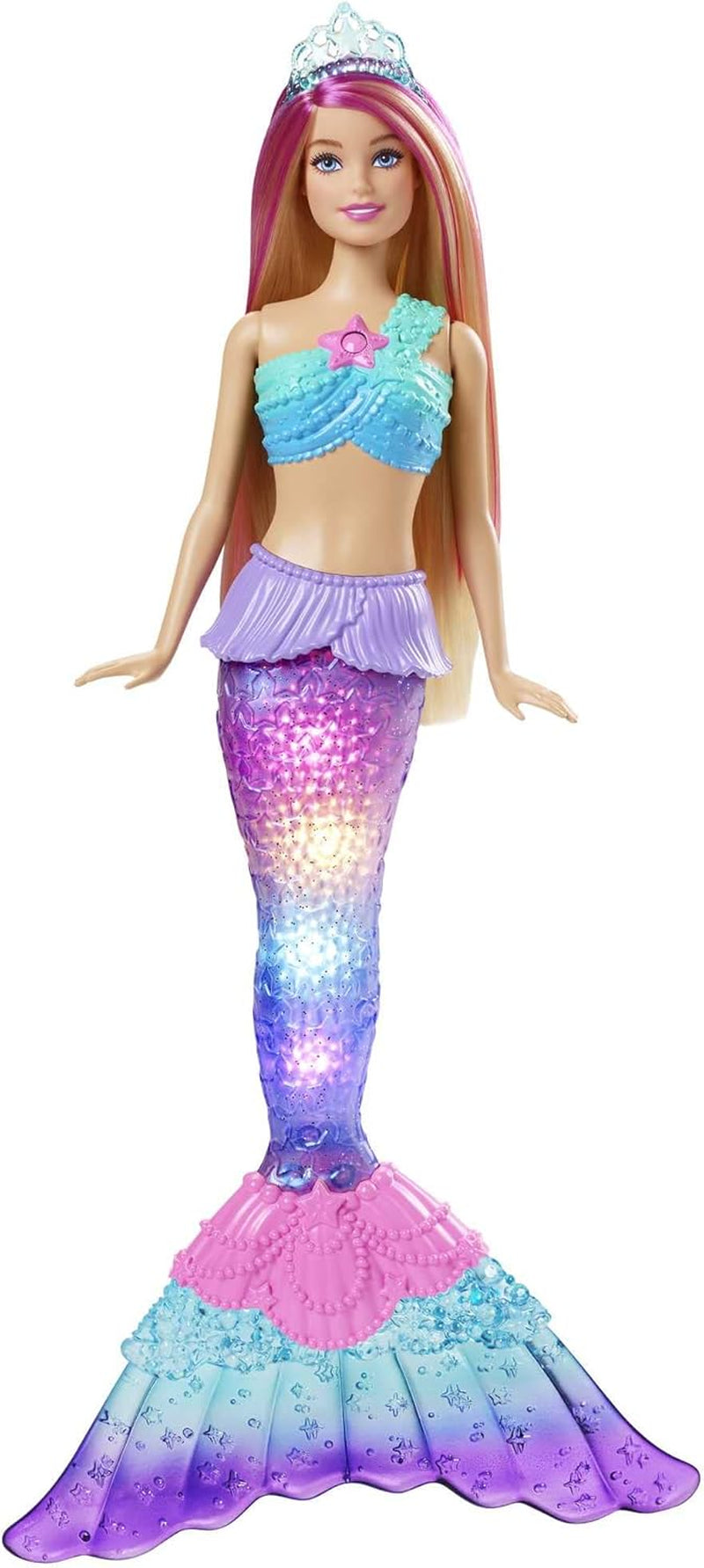 Barbie Dreamtopia Magic Light Havfruedukke med blondt hår, Barbiedukke med Havfruehale, Velegnet som gave til børn fra 3 år og opefter, HDJ36
