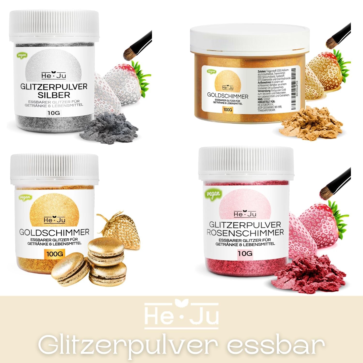 He-Ju Metallic Gold flydende madfarve 25 ml, spiselig glitter til drikkevarer og mad (Metallic Gold, 25 ml)