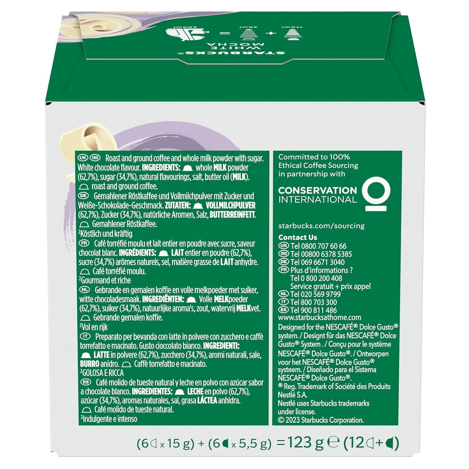 STARBUCKS White Mocha fra Nescafé Dolce Gusto Kaffeekapseln 6 x 12 (72 Kapseln)