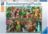 Ravensburger Puslespil 12000205 - Katzen Im Regal - 500 brikkers puslespil til voksne og børn over 10 år, dyrepuslespil med kattemotiv Puslespil Naty Shop Classic
