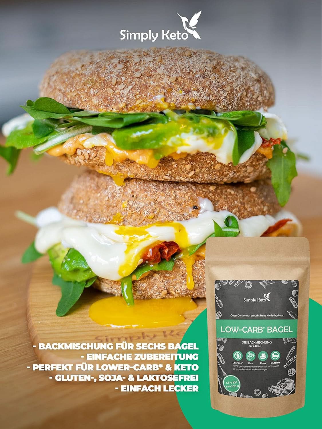 Simply Keto Lower Carb* Bagel Bage Mix til Lower Carb* og ketogen diæt - laktose- og glutenfri - 335 gram Naty Shop Kitchen