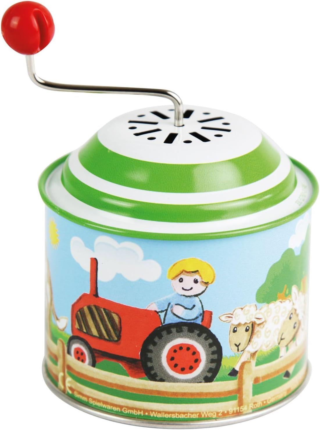 LENA 52760 Fast roterende spilledåse, spilledåse ca. 10,5 x 7,5 cm Gammel Mc Donald har en bondemelodi Revolverende blikæske Metal-drejeboksorgel i 18 måneder og opefter Orgelmotiv Bebe Toys Naty Shop Standardtitel