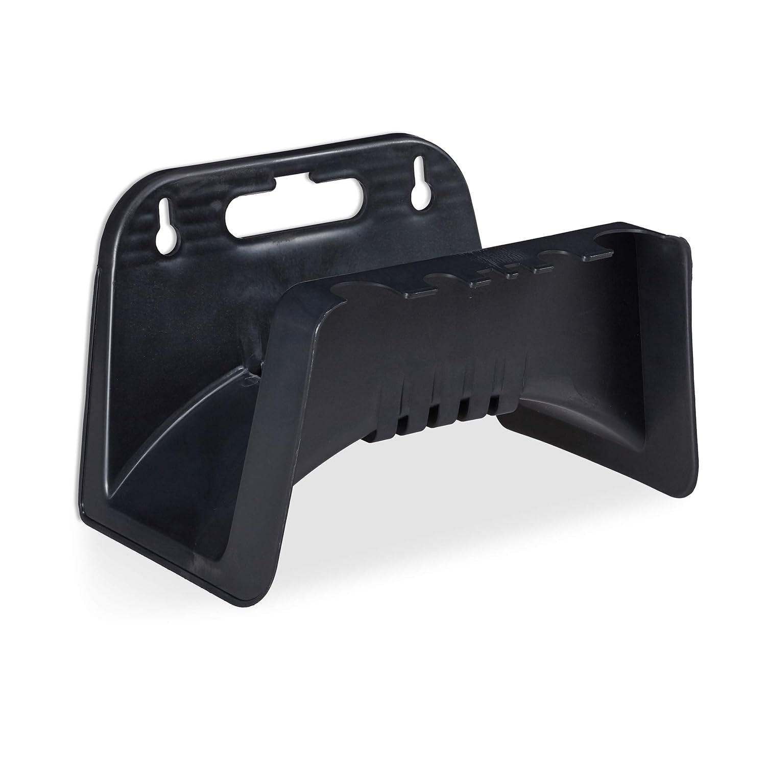 Relaxdays Slangeholder, Plast Vægmonteret Slangeholder, Haveslangeophæng, Højde 14 x 24 x 16 cm, Sort