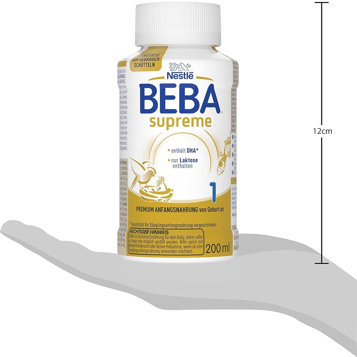 BEBA Nestlé BEBA SUPREME 1 Modermælkserstatning: Drikkeklare flasker med Omega 3, 1 pakke (1 x 200 ml)