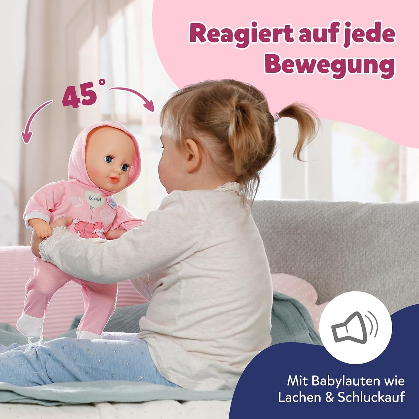 BABY Born Hannah Play with Me - Babydukke med 5 funktioner - Blødt materialekrop inklusive tilbehør - 36 cm dukke - Batteridrevet - Velegnet til børn fra 1 år