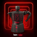 Bialetti Moka Express Stranger Things 3-kopps kaffemaskine, Musikknap med USB-C opladningsfunktion, Ikke egnet til induktionskogeplader, 3 kopper (130 ml), Sort