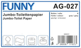 Funny AG-027 Jumbo toiletpapir, 1 lag, genanvendt, diameter 28 cm (pakke med 6)