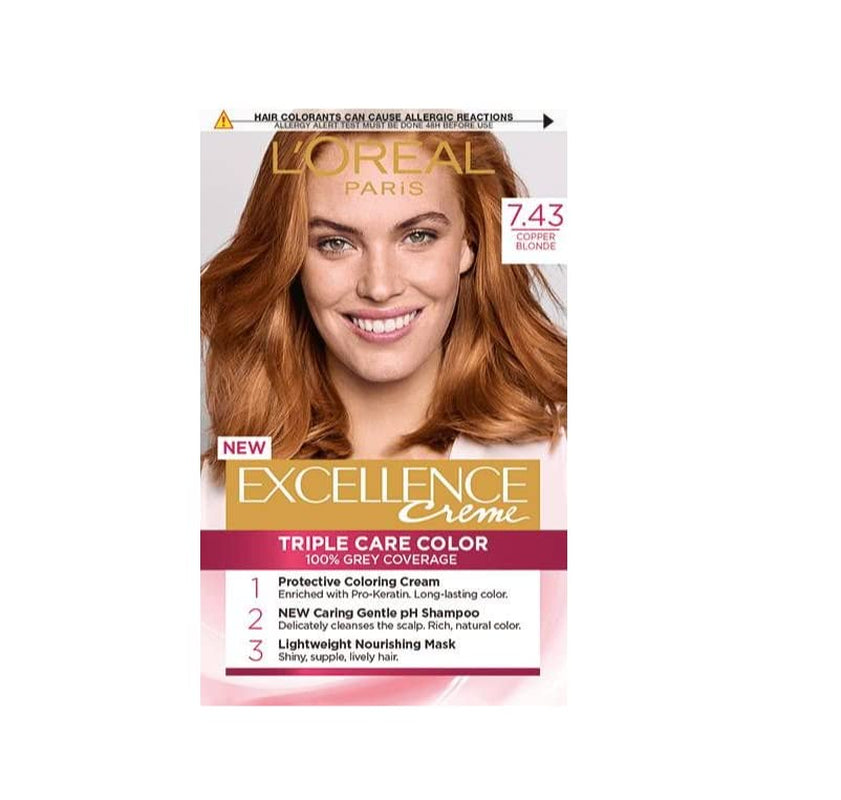 L'Oréal Paris Excellence Creme Farvning, 7,43 Kobber Guld Blond, 1 pakke (1 x 1 stk) Hårfarve Naty Shop Standard titel