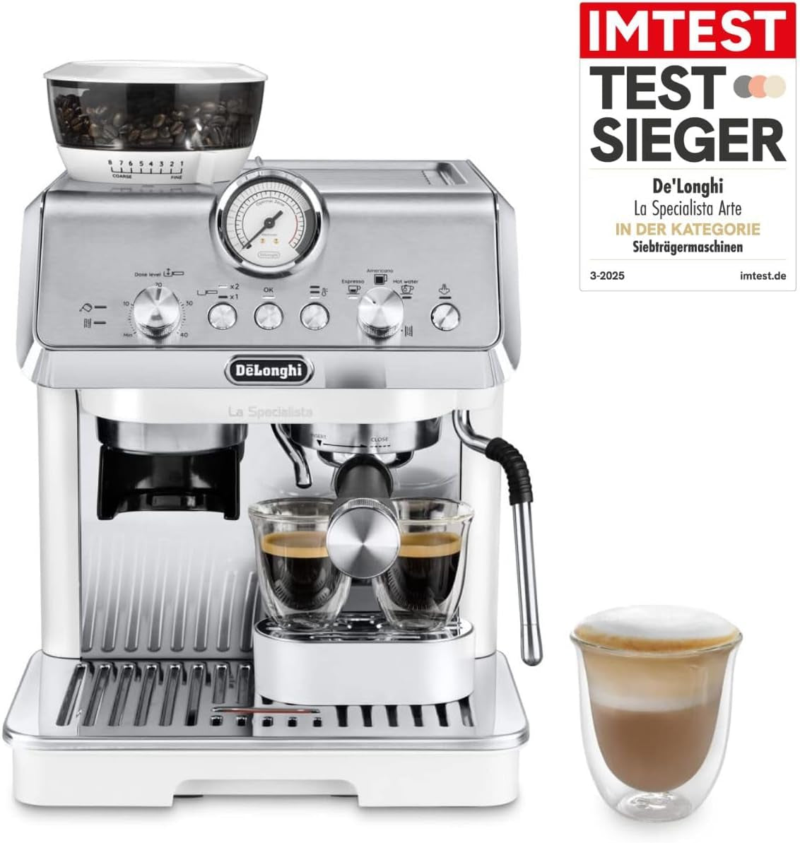 De'Longhi La Specialista Arte EC9155.MB portafilter espressomaskine med kværn, 8 maleindstillinger, 15 bar tryk, 3 temperaturindstillinger, mælkeskummer, 1550W, 1,7L tank, rustfrit stål/sort, inklusive barista kit