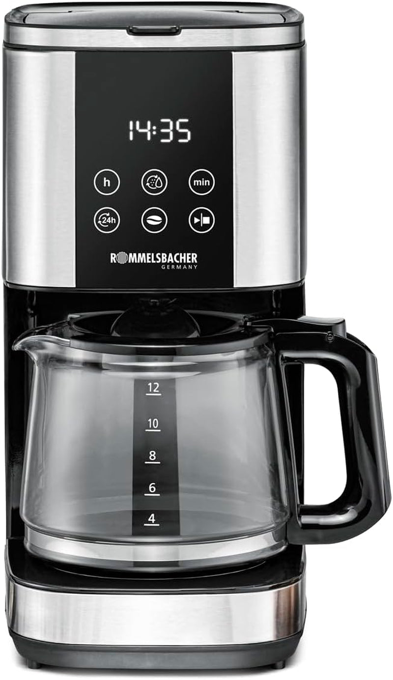 Rommelsbacher FKM 1000 filter espressomaskine - 1,5 liters vandtank til 12 kopper kaffe, glaskaraffel, udskudt start, holde varm funktion, aroma funktion, aftagelig filterholder 1x4