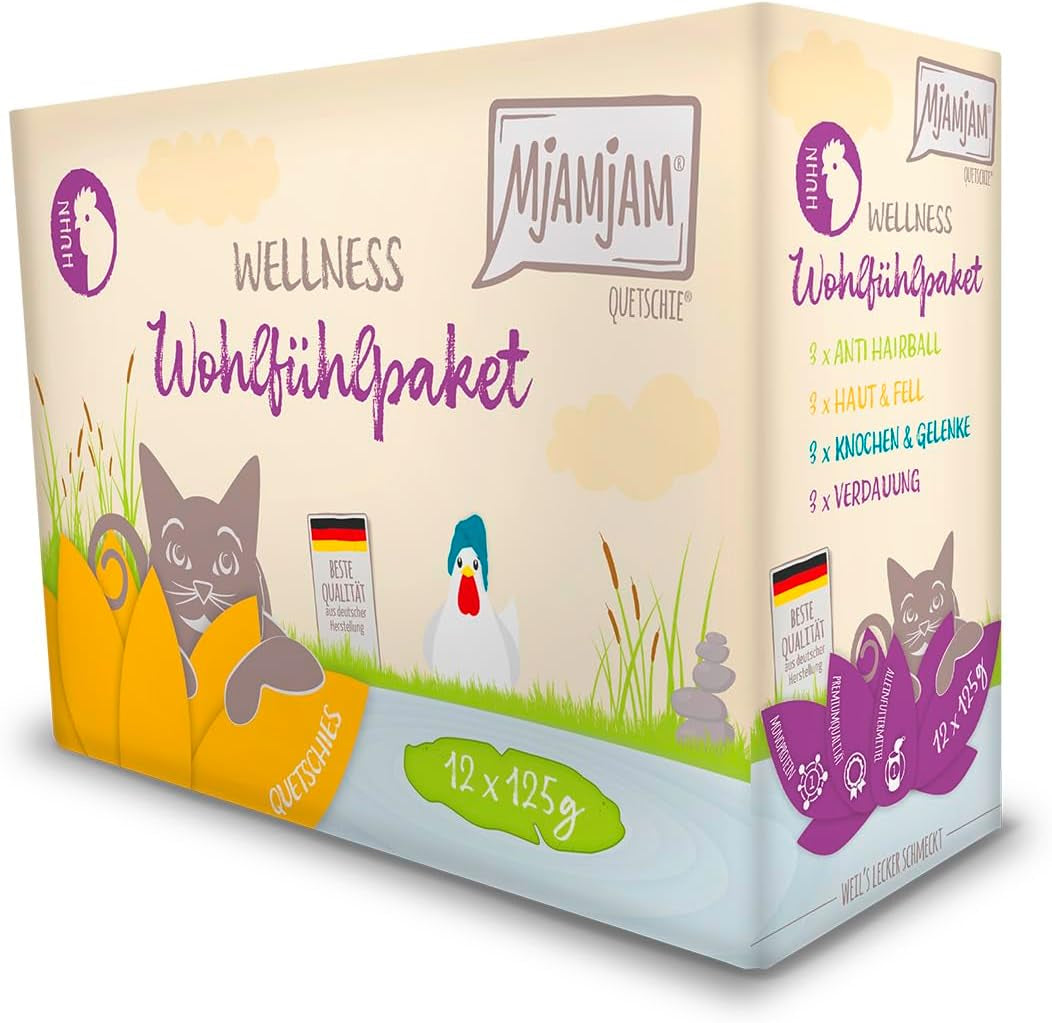 MjAMjAM - Premium våd kattefoder - Kylling Wellness Pack 12 Pack (12 x 125 g) Kornfri med ekstra kød