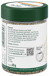 Fuchs Gewürze - Kümmel ganz - kräftiges Gewürz für Kohl- und Fleischgerichte oder zu Bratkartoffeln - naturlig Ingrediens - 60 g i wiederverwendbarer, genbrugsbarer Dosis