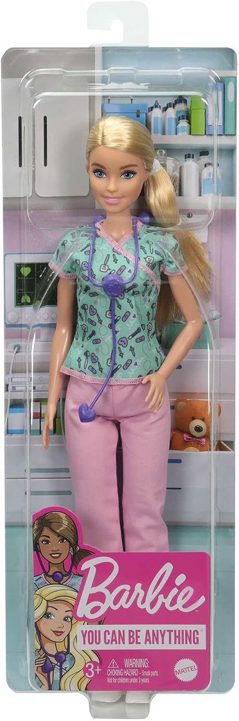 GTW39 Barbie Doll - Sygeplejerske (ca. 30 cm) med printet top og lyserøde bukser, hvide sko og stetoskop, fantastisk gave til børn fra 3 år og opefter