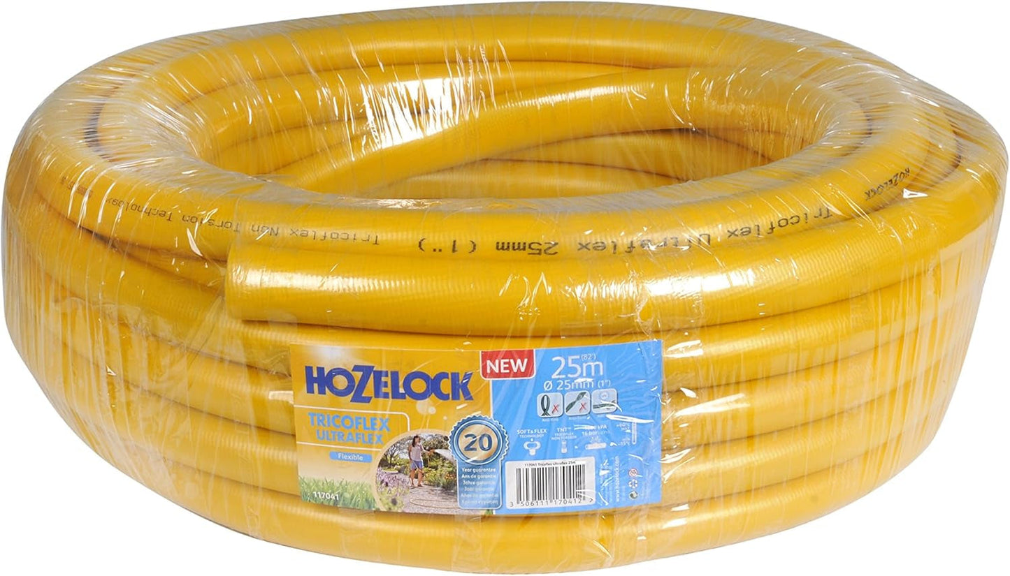 HOZELOCK - Tricoflex Ultraflex Slange Ø 12,5 mm (1/2") 20 M: Fleksibel haveslange, vejrbestandig, vrid- og bøjningsbestandig, lavet af 40 % genanvendt PVC [117002], gul